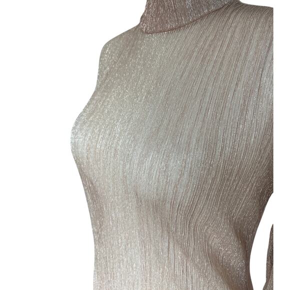 BCBGMAXAZRIA Sparkle Sheer Rose Pink Turtleneck Top Women's Size S Holiday Glam - Picture 1 of 11